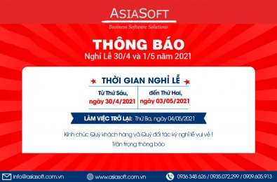 ASIASOFT THÔNG BÁO NGHỈ LỄ 30/4 - 1/5/2021